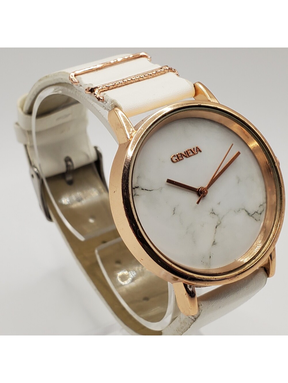 Geneva Watch Women 36mm Marble Style Dial White Band New Battery - Picture 2 of 14